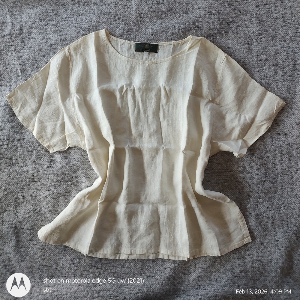 Orvis Elegant Cream Women's Blouse Boxy Linen Large Cottagecore